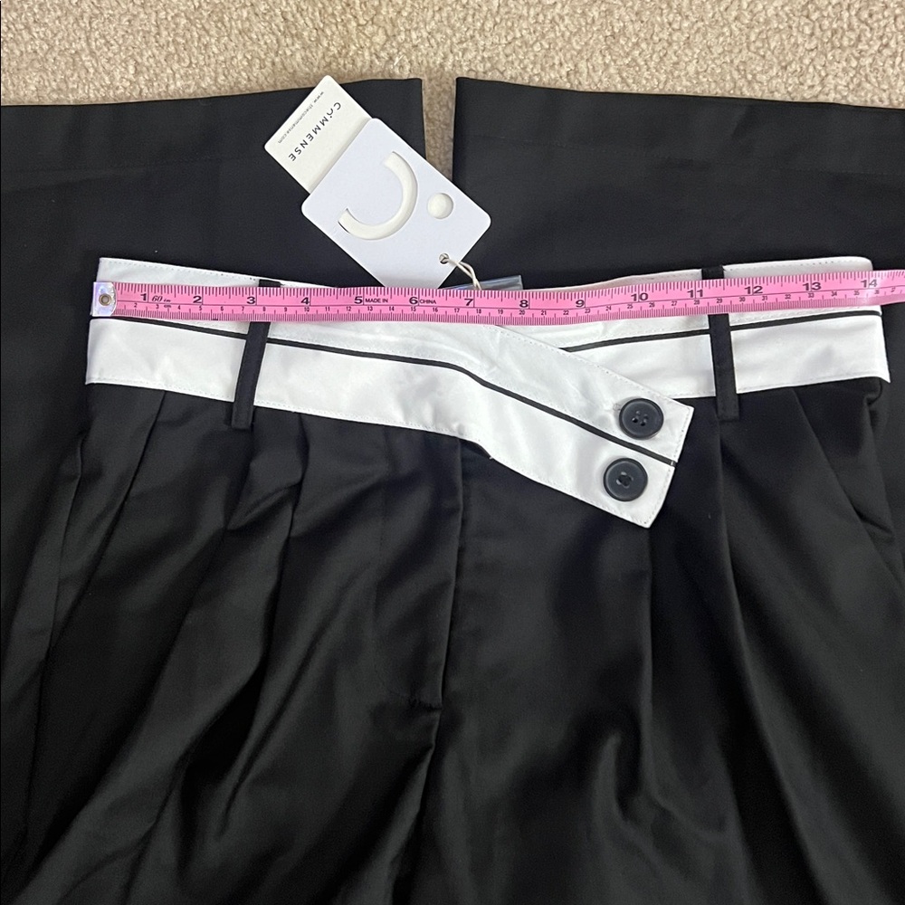 Commense Black Wide-Leg High-Waist Pants with Contrast White Waistband - Picture 6 of 8